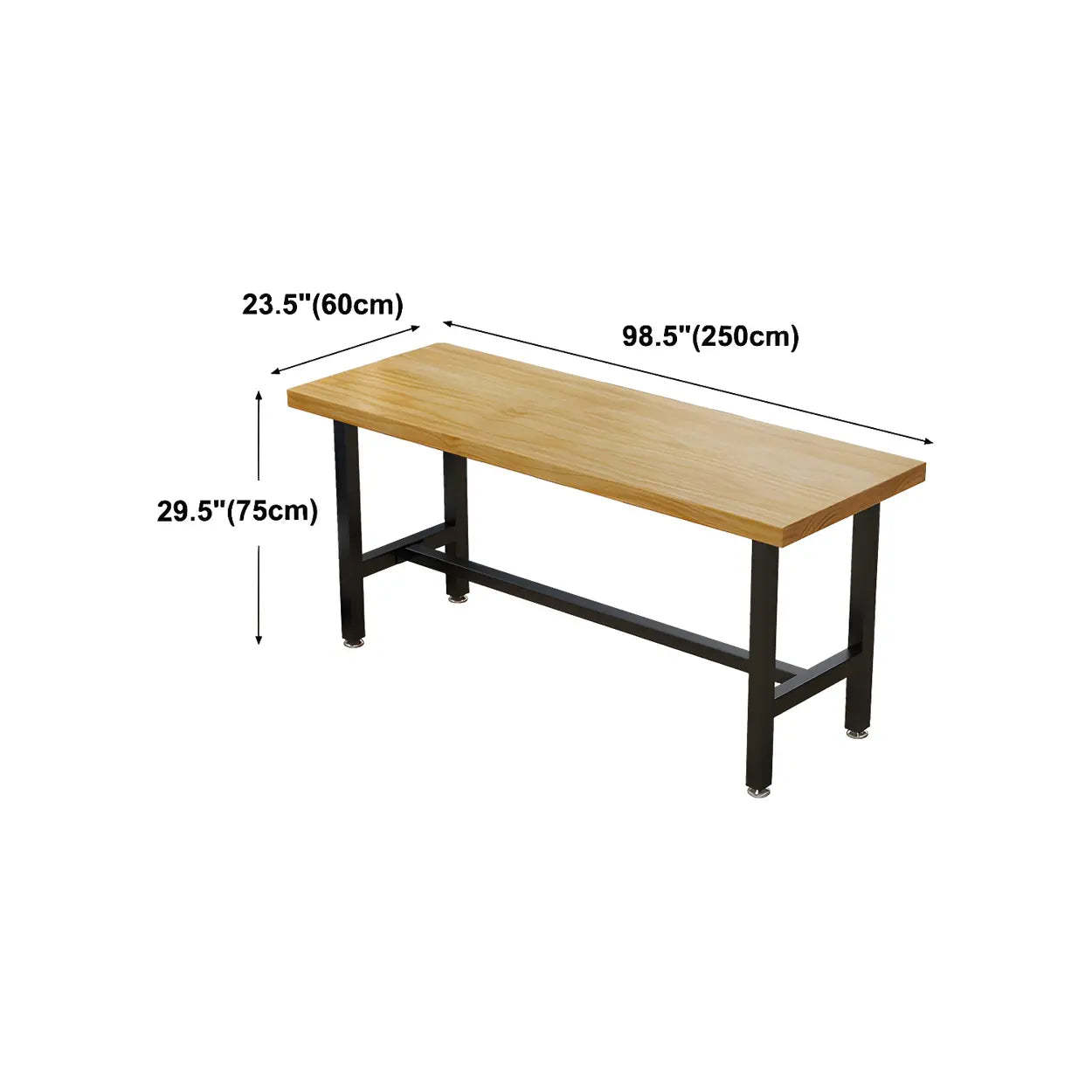 Natural Wood Rectangular Bistro Bar Table with Footrest — Table Only