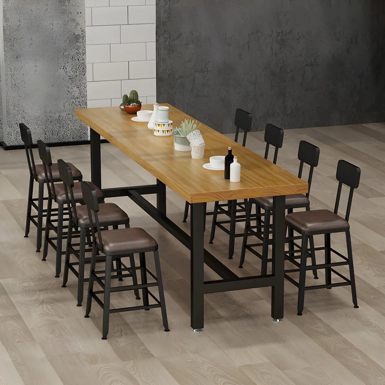 Natural Wood Rectangular Bistro Bar Table with Footrest — Table Only