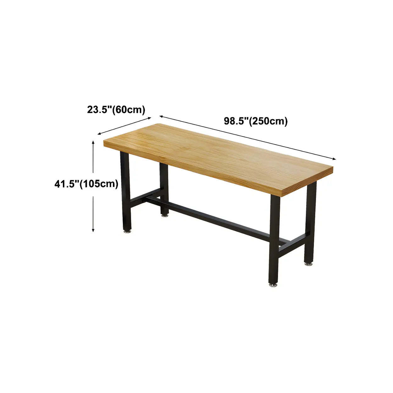 Natural Wood Rectangular Bistro Bar Table with Footrest