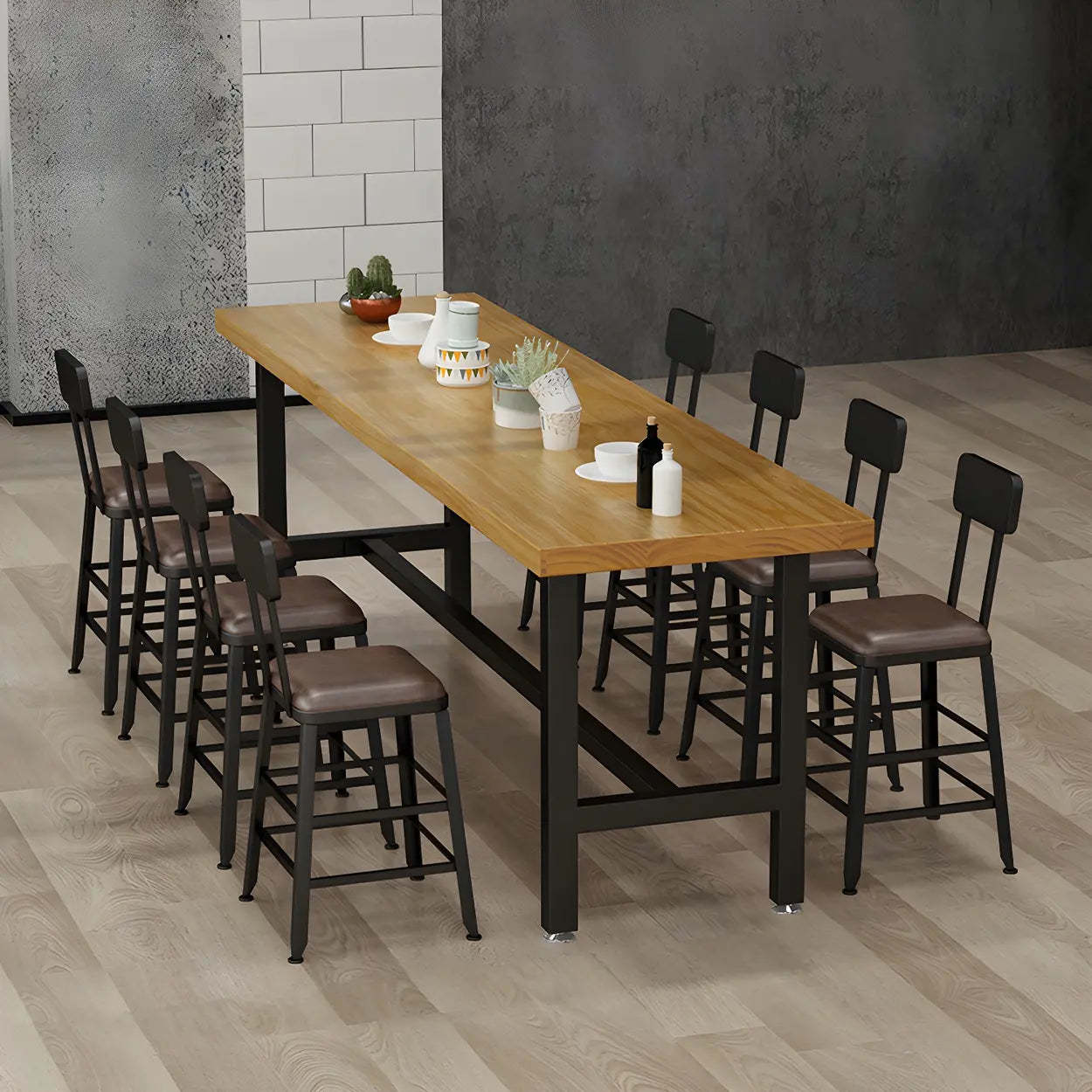 Natural Wood Rectangular Bistro Bar Table with Footrest — Table Only