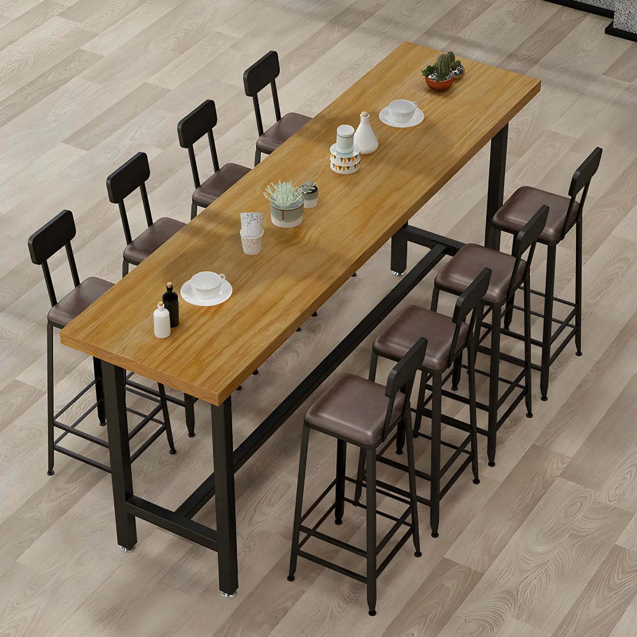 Natural Wood Rectangular Bistro Bar Table with Footrest — Table Only