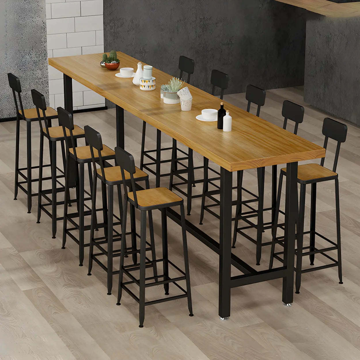 Natural Wood Rectangular Bistro Bar Table with Footrest — Table Only