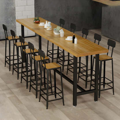 Natural Wood Rectangular Bistro Bar Table with Footrest — Table Only