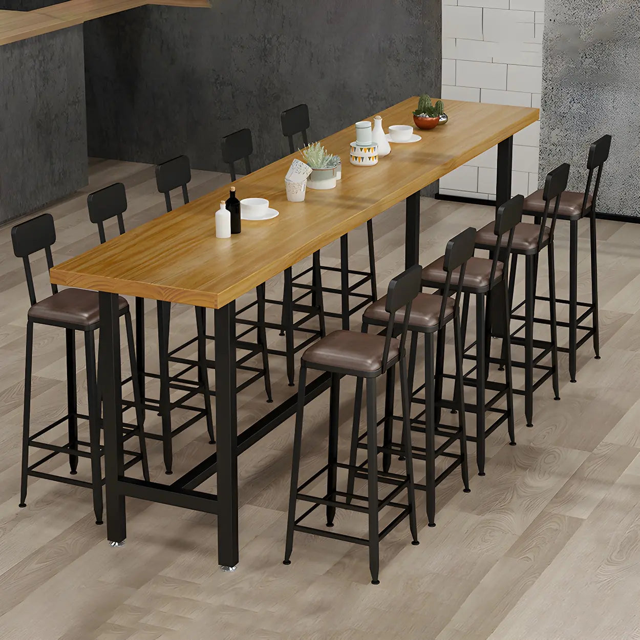 Natural Wood Rectangular Bistro Bar Table with Footrest — Table Only