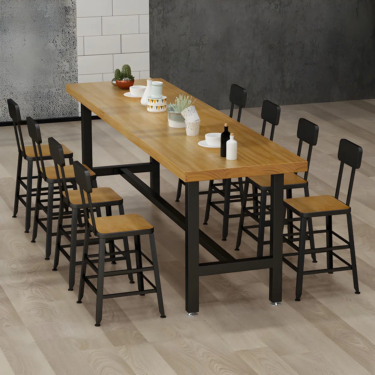 Natural Wood Rectangular Bistro Bar Table with Footrest — Table Only