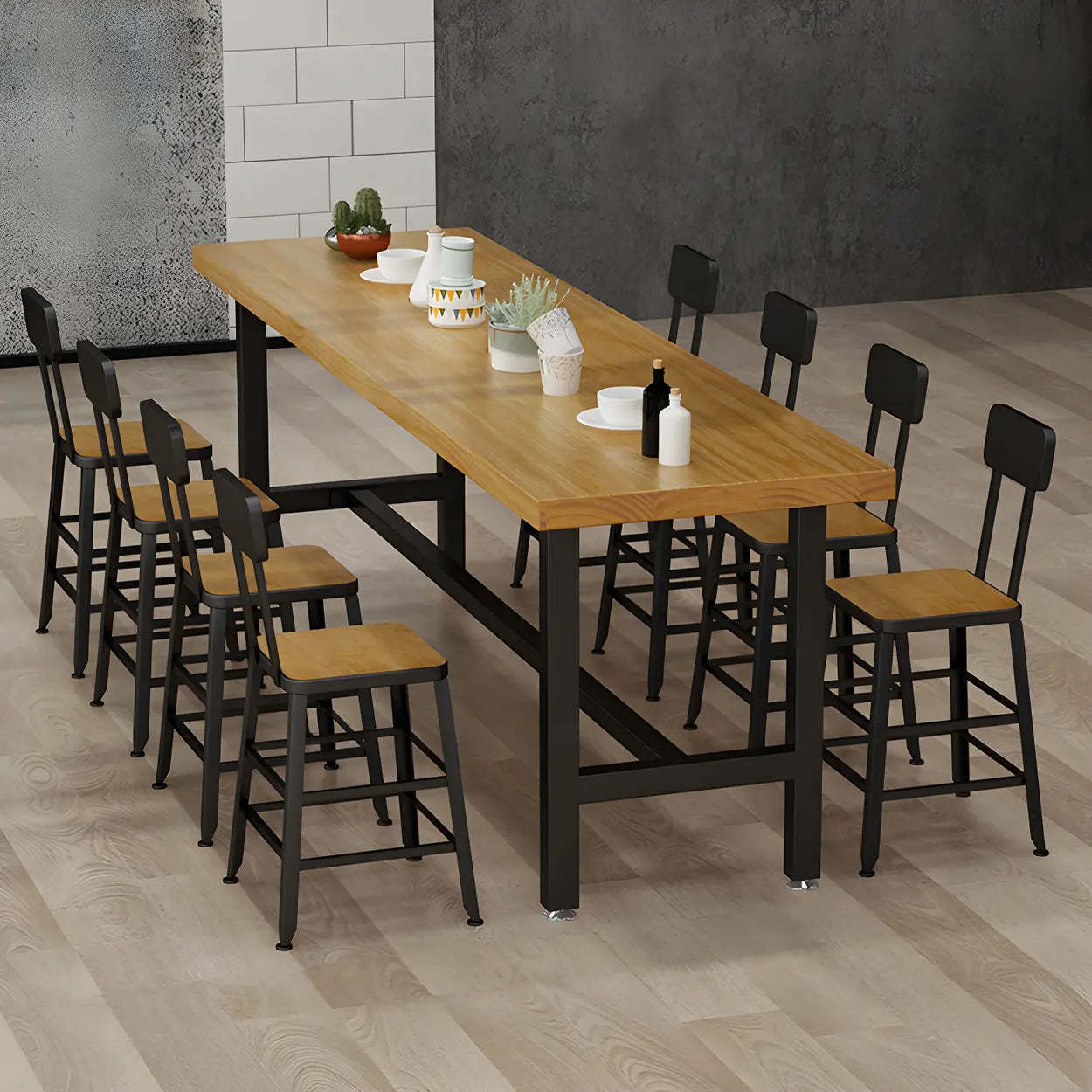 Natural Wood Rectangular Bistro Bar Table with Footrest — Table Only