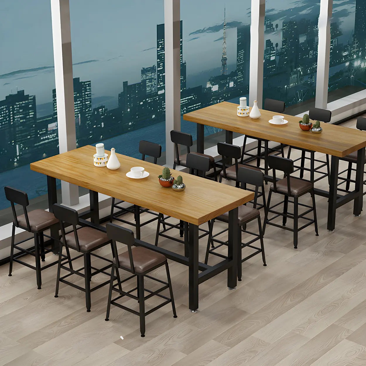 Natural Wood Rectangular Bistro Bar Table with Footrest — Table Only