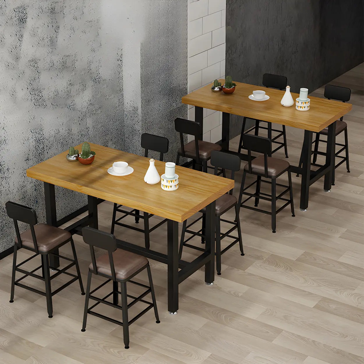 Natural Wood Rectangular Bistro Bar Table with Footrest — Table Only