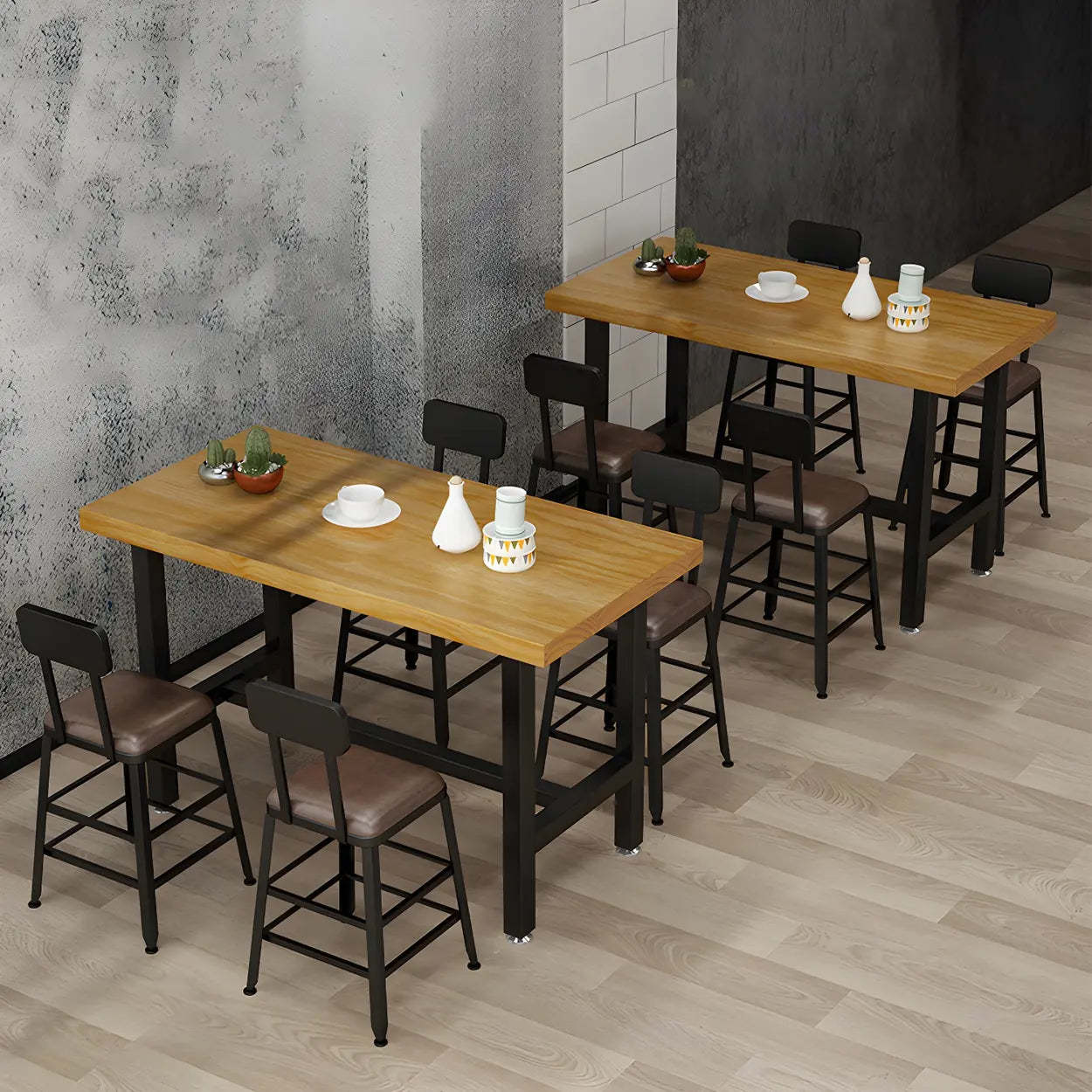 Natural Wood Rectangular Bistro Bar Table with Footrest — Table Only