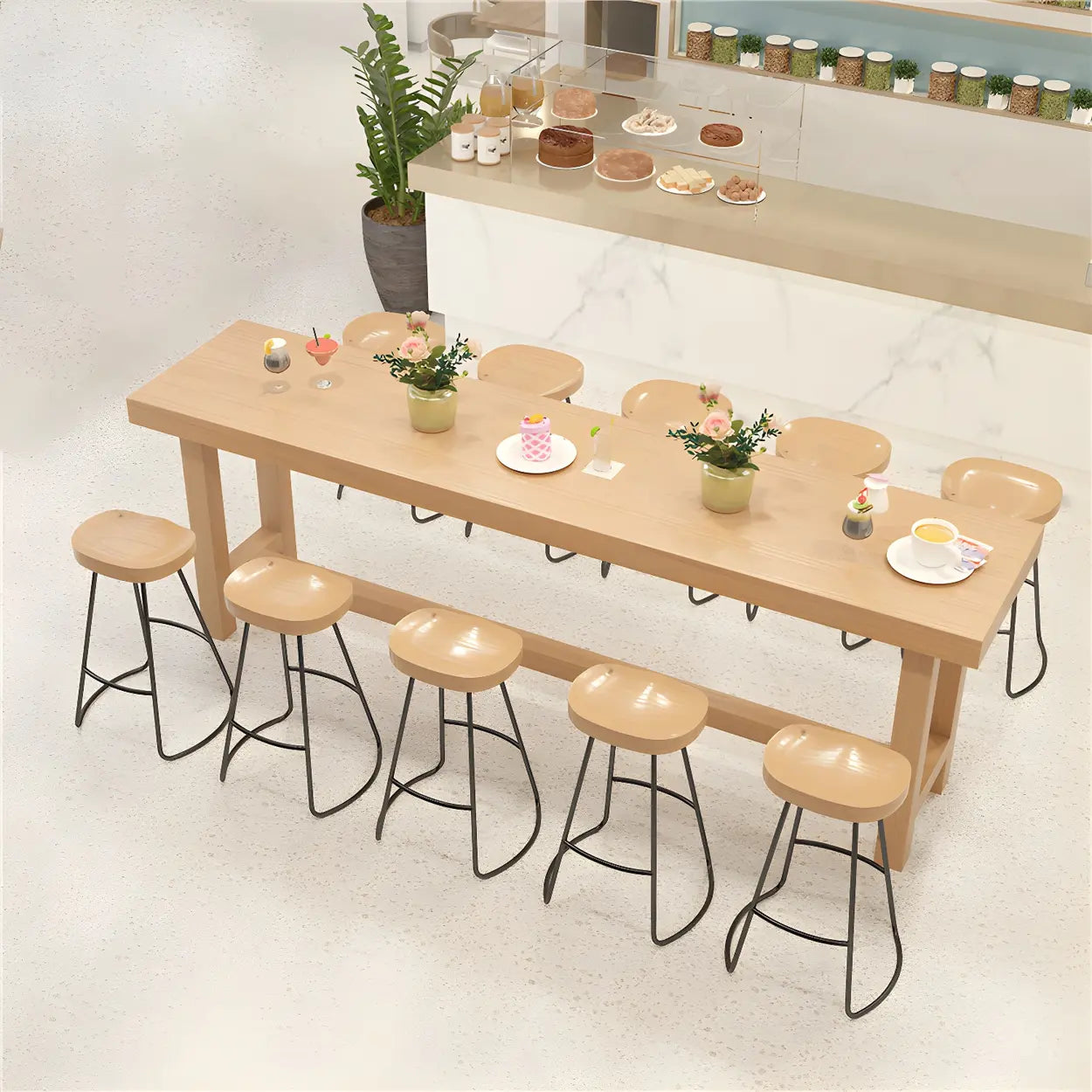 Natural Wood Rectangular Bar Table with Footrest — Table Only