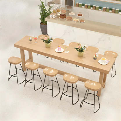 Natural Wood Rectangular Bar Table with Footrest — Table Only