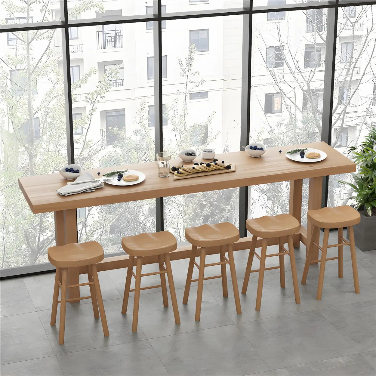 Natural Wood Rectangular Bar Table with Footrest — Table Only
