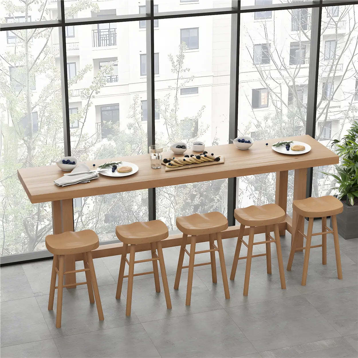 Natural Wood Rectangular Bar Table with Footrest — Table Only