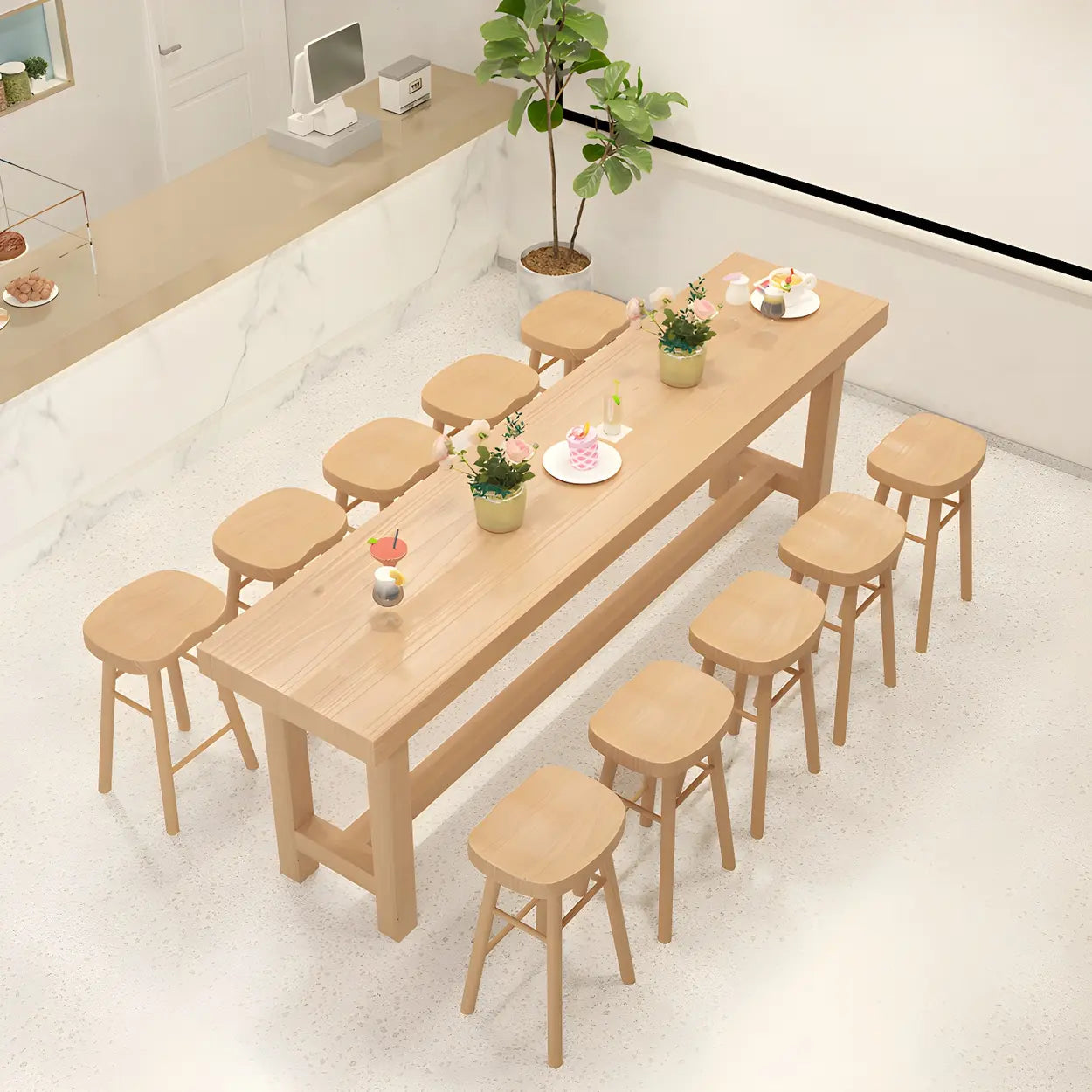 Natural Wood Rectangular Bar Table with Footrest — Table Only