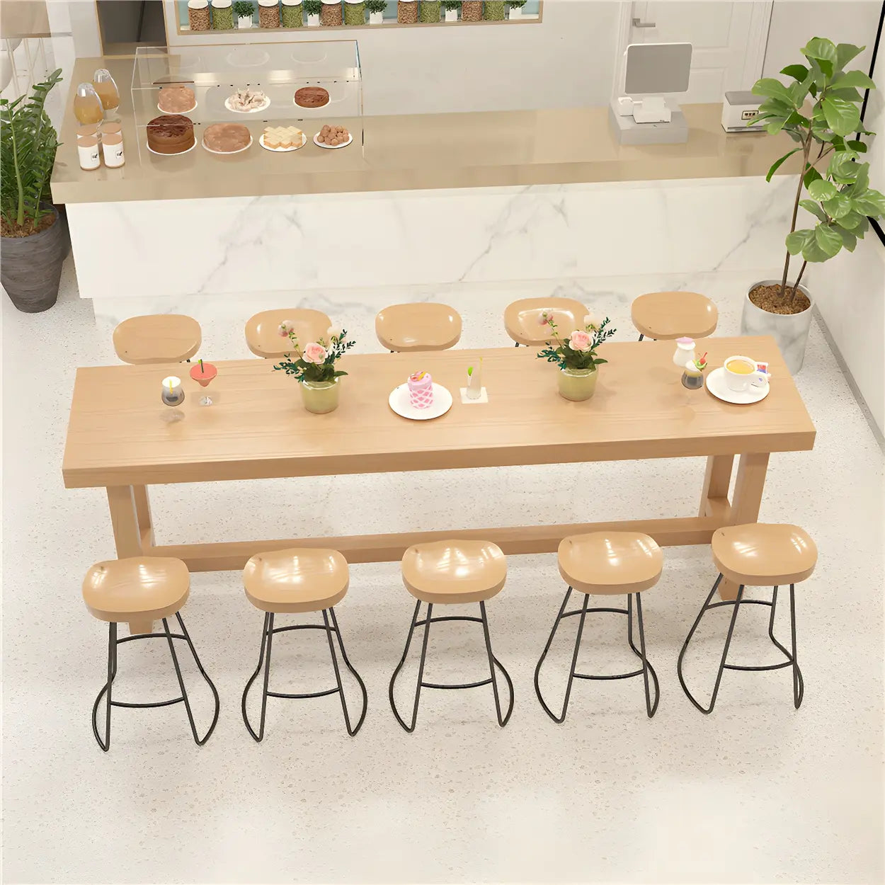 Natural Wood Rectangular Bar Table with Footrest — Table Only