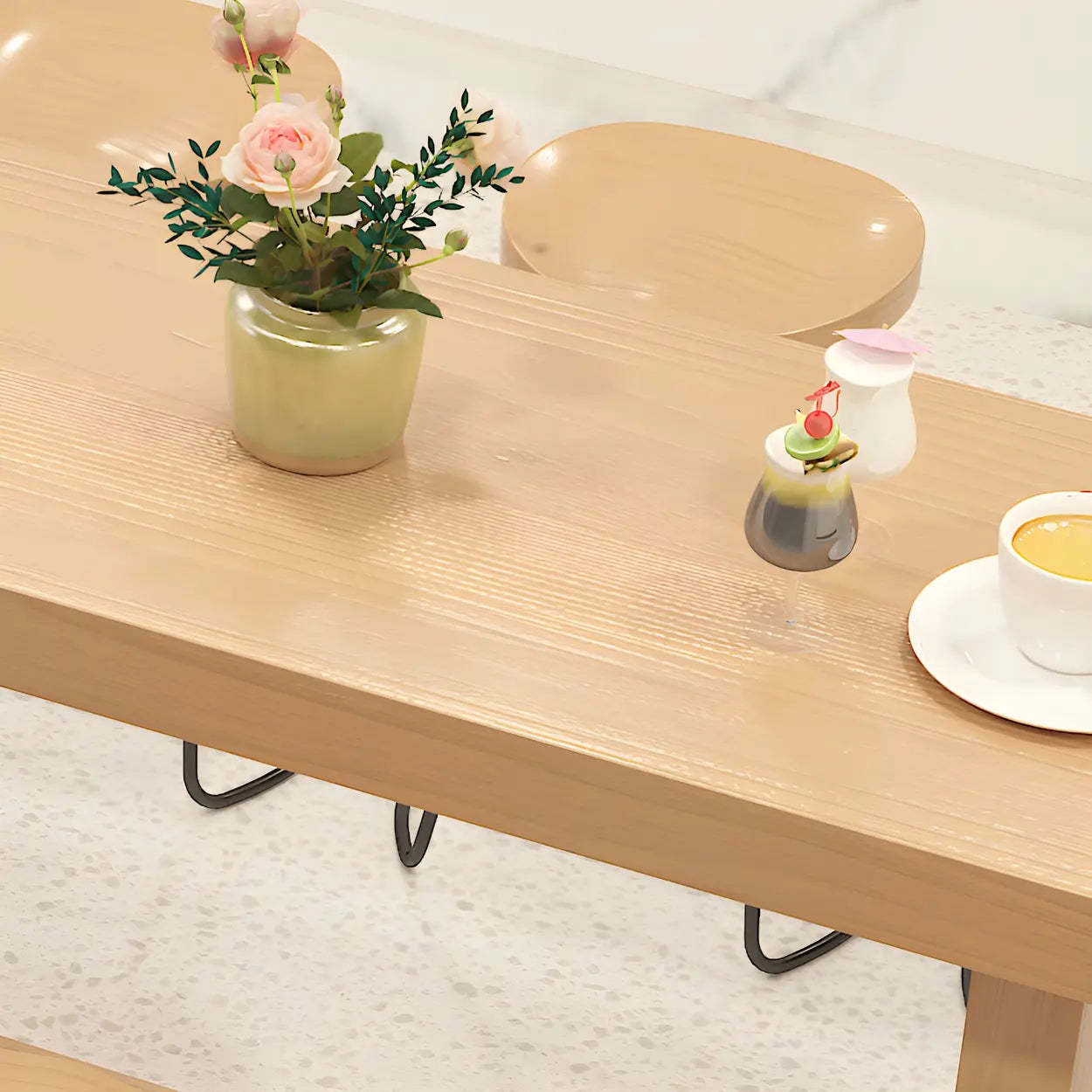 Natural Wood Rectangular Bar Table with Footrest — Table Only