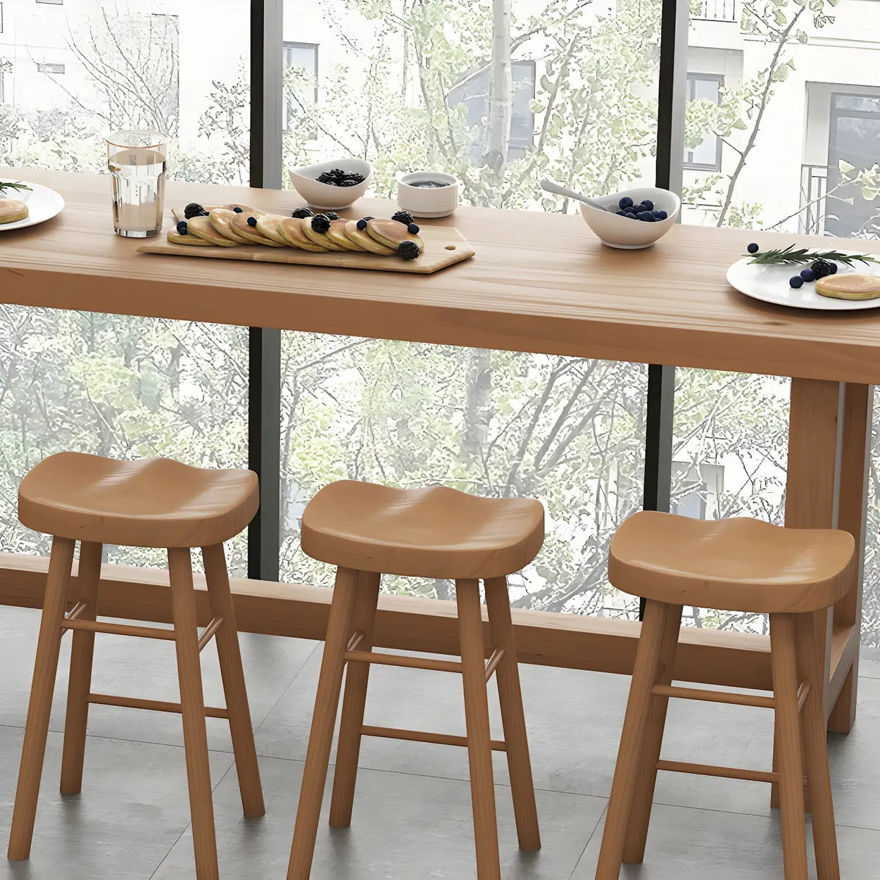 Natural Wood Rectangular Bar Table with Footrest — Table Only