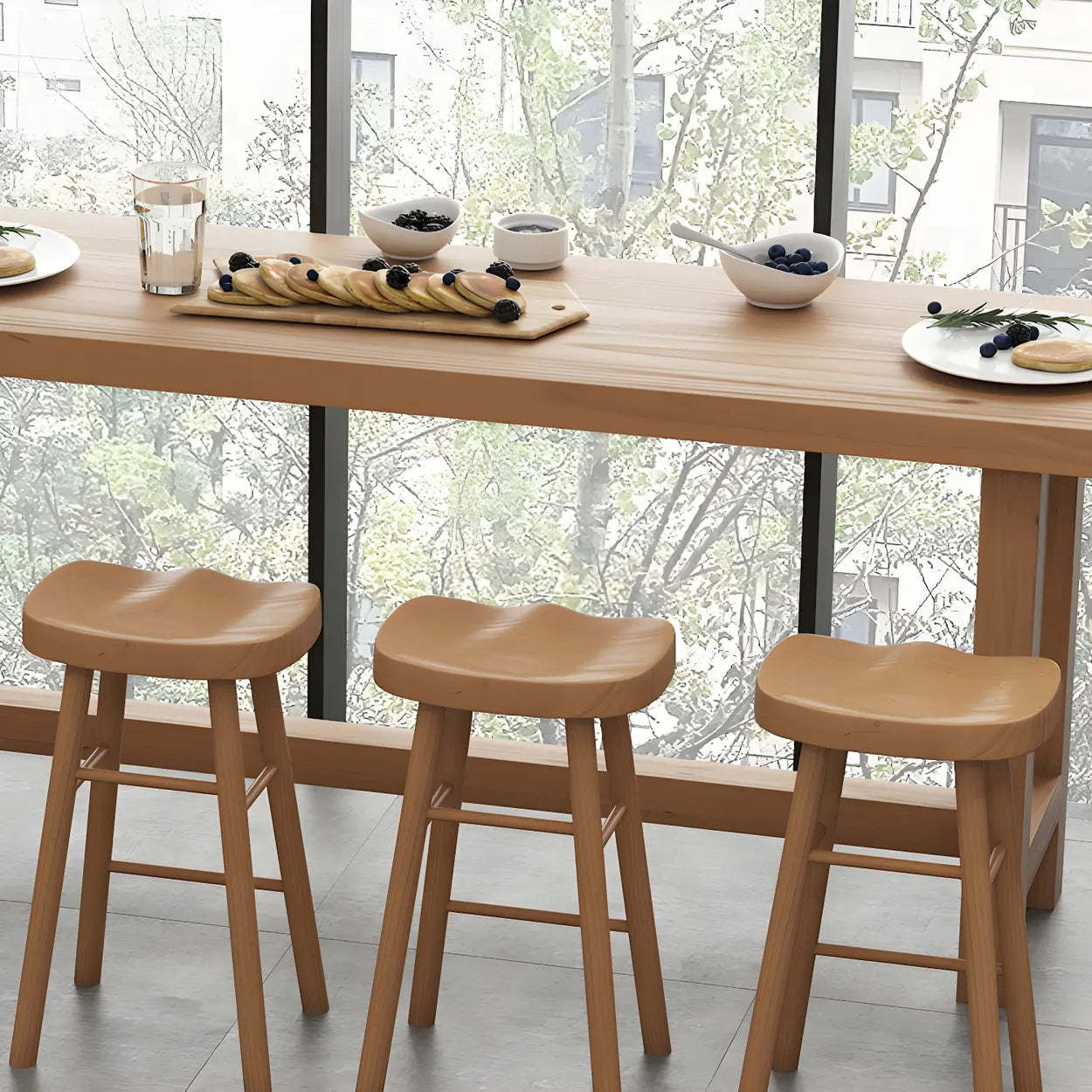 Natural Wood Rectangular Bar Table with Footrest — Table Only