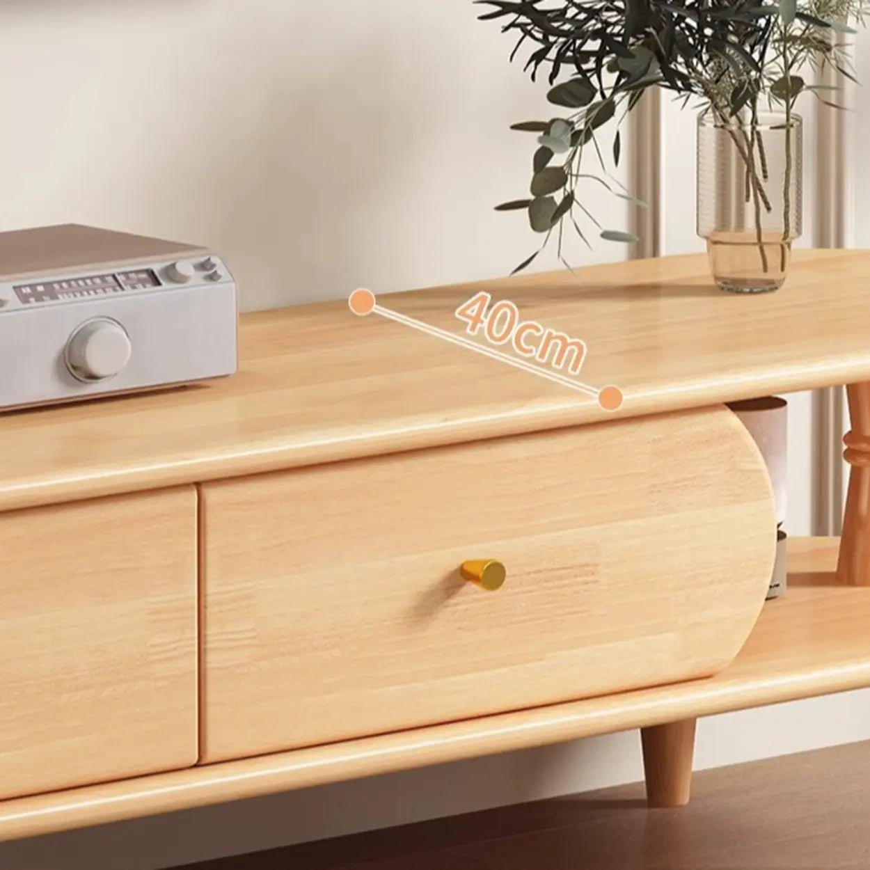 Natural Wood Rectangular Long Open Storage TV Stand