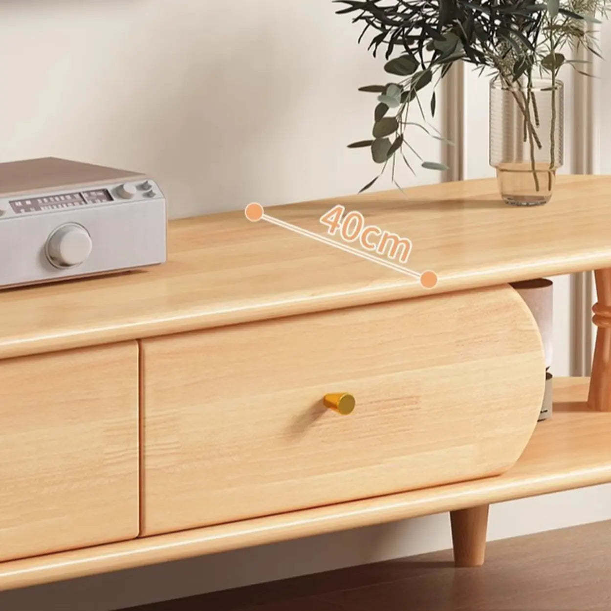 Natural Wood Rectangular Long Open Storage TV Stand