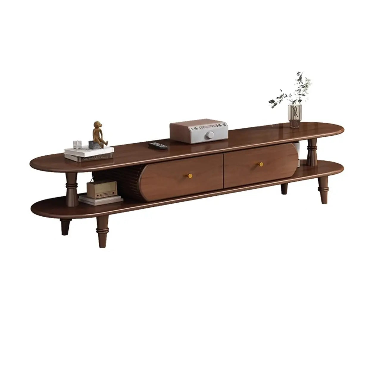 Natural Wood Rectangular Long Open Storage TV Stand — Natural
