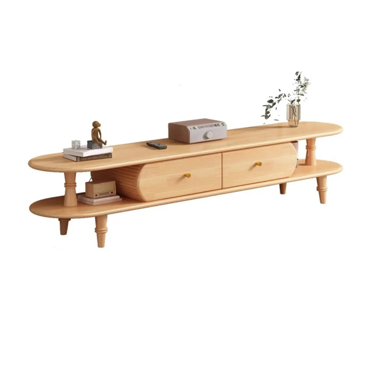 Natural Wood Rectangular Long Open Storage TV Stand