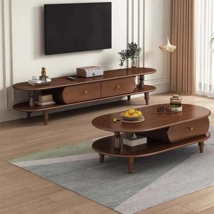 Natural Wood Rectangular Long Open Storage TV Stand