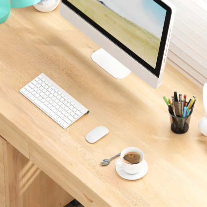 Natural Wood Rectangle Soft-Close Drawer Desk