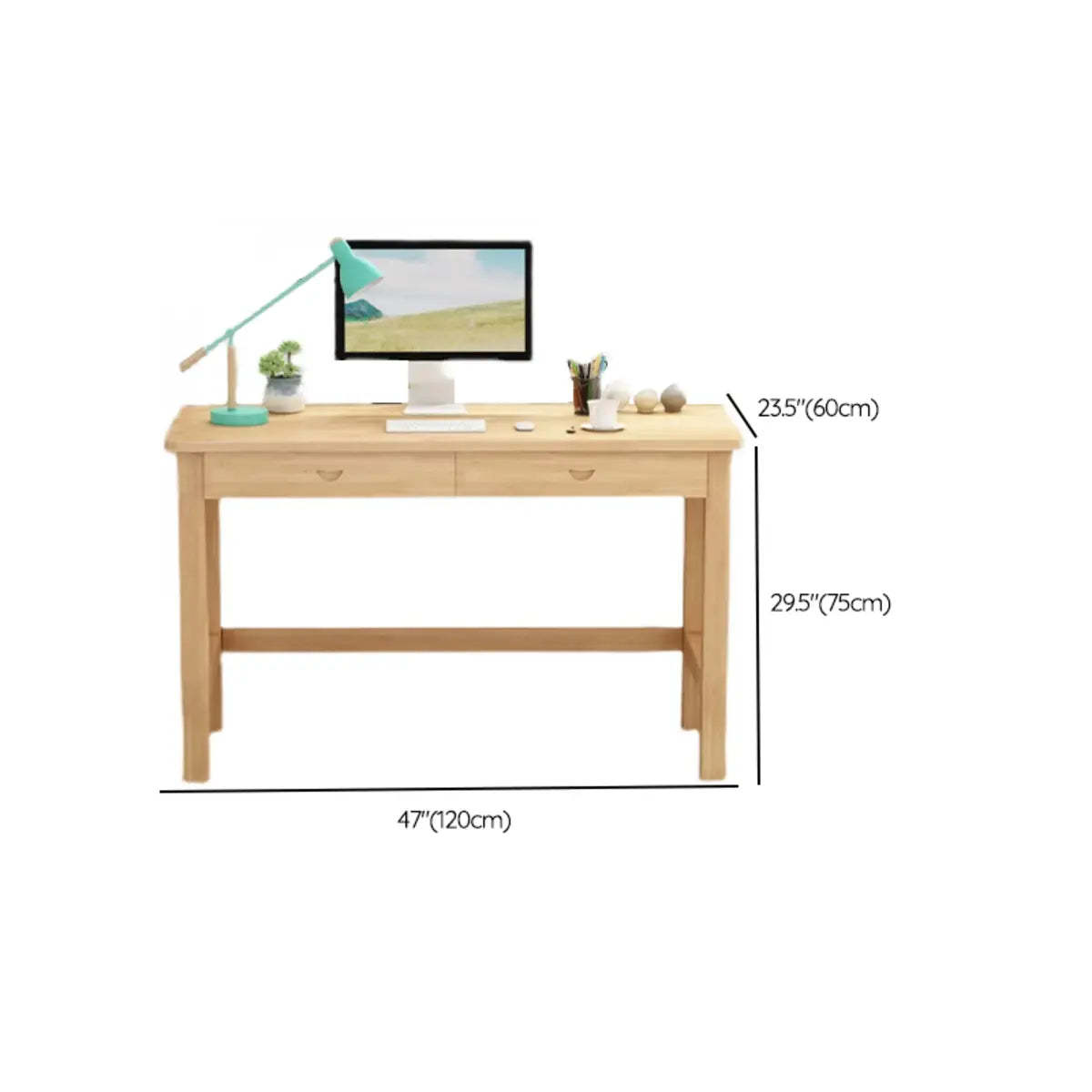 Natural Wood Rectangle Soft-Close Drawer Desk