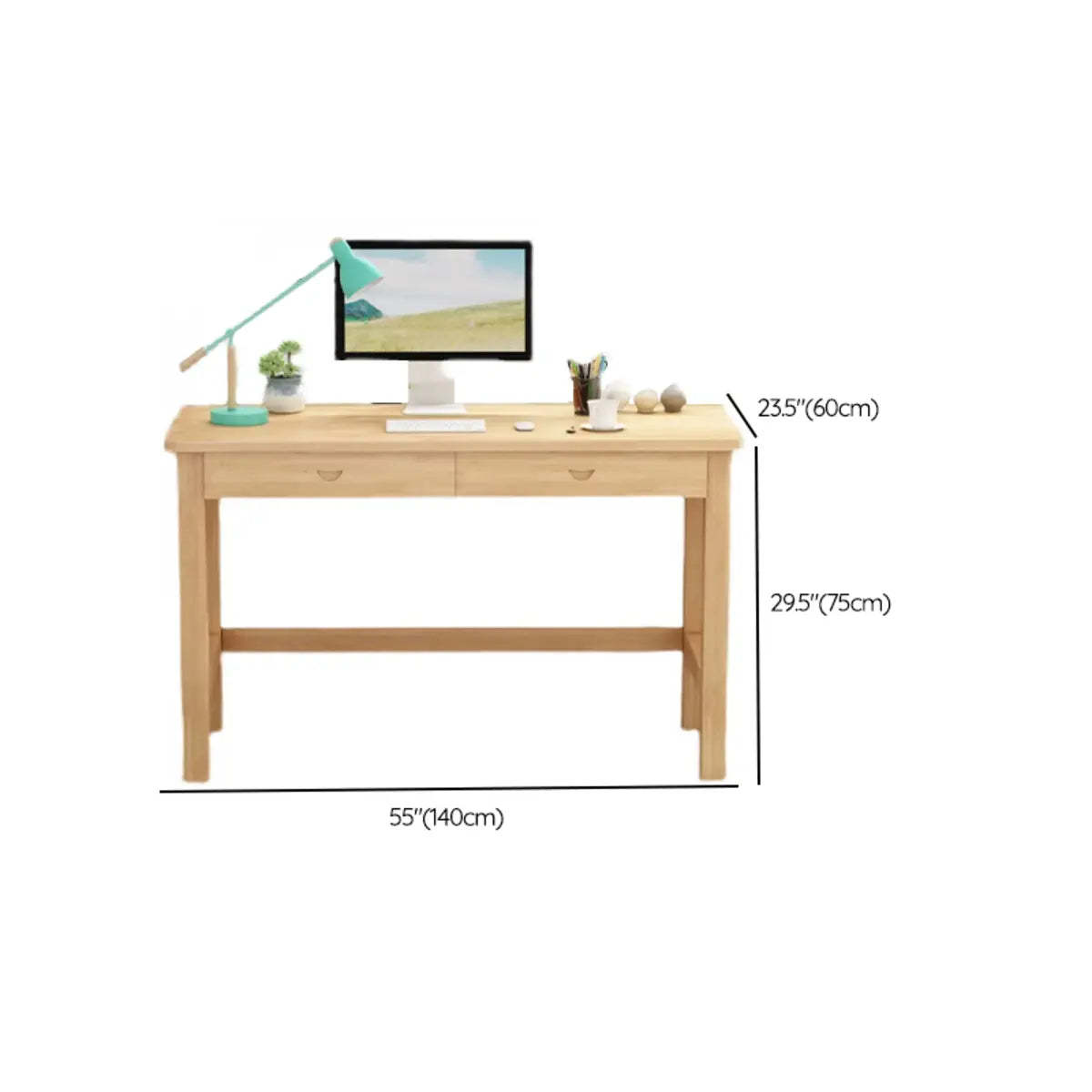 Natural Wood Rectangle Soft-Close Drawer Desk