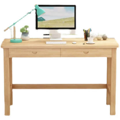 Natural Wood Rectangle Soft-Close Drawer Desk — Without Chairs