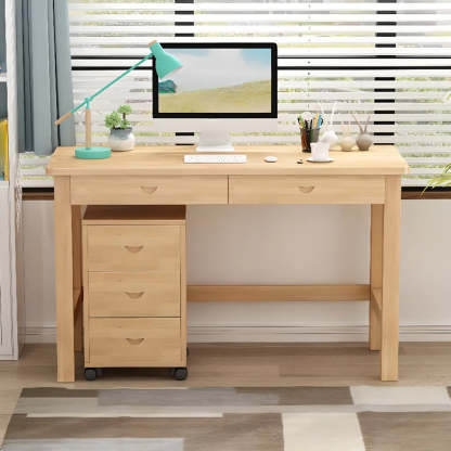 Natural Wood Rectangle Soft-Close Drawer Desk