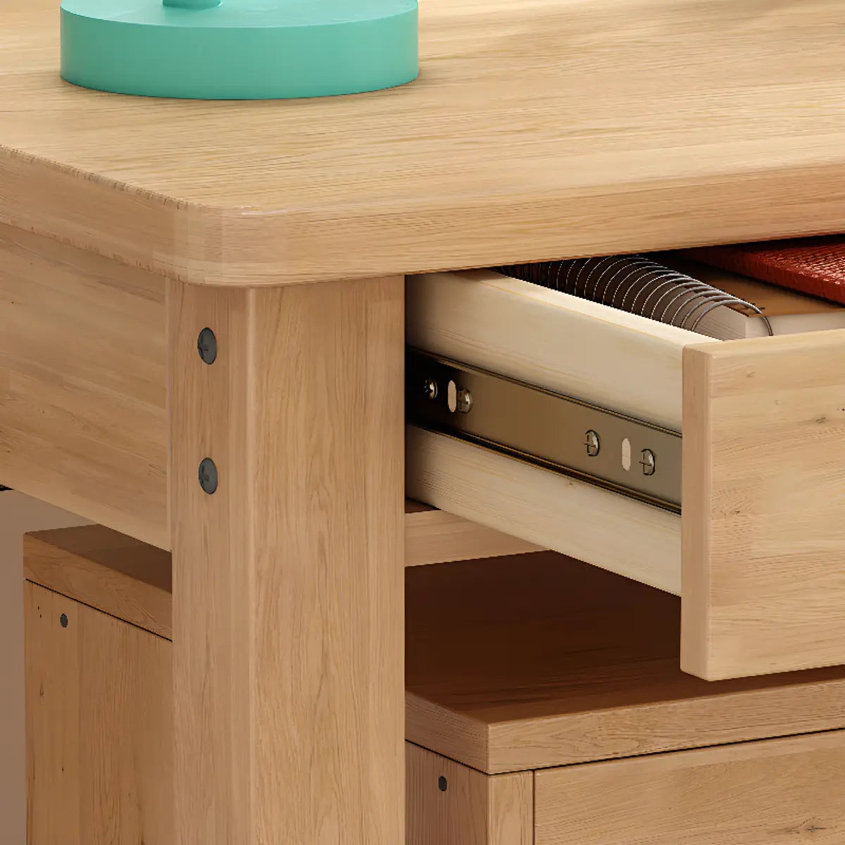Natural Wood Rectangle Soft-Close Drawer Desk