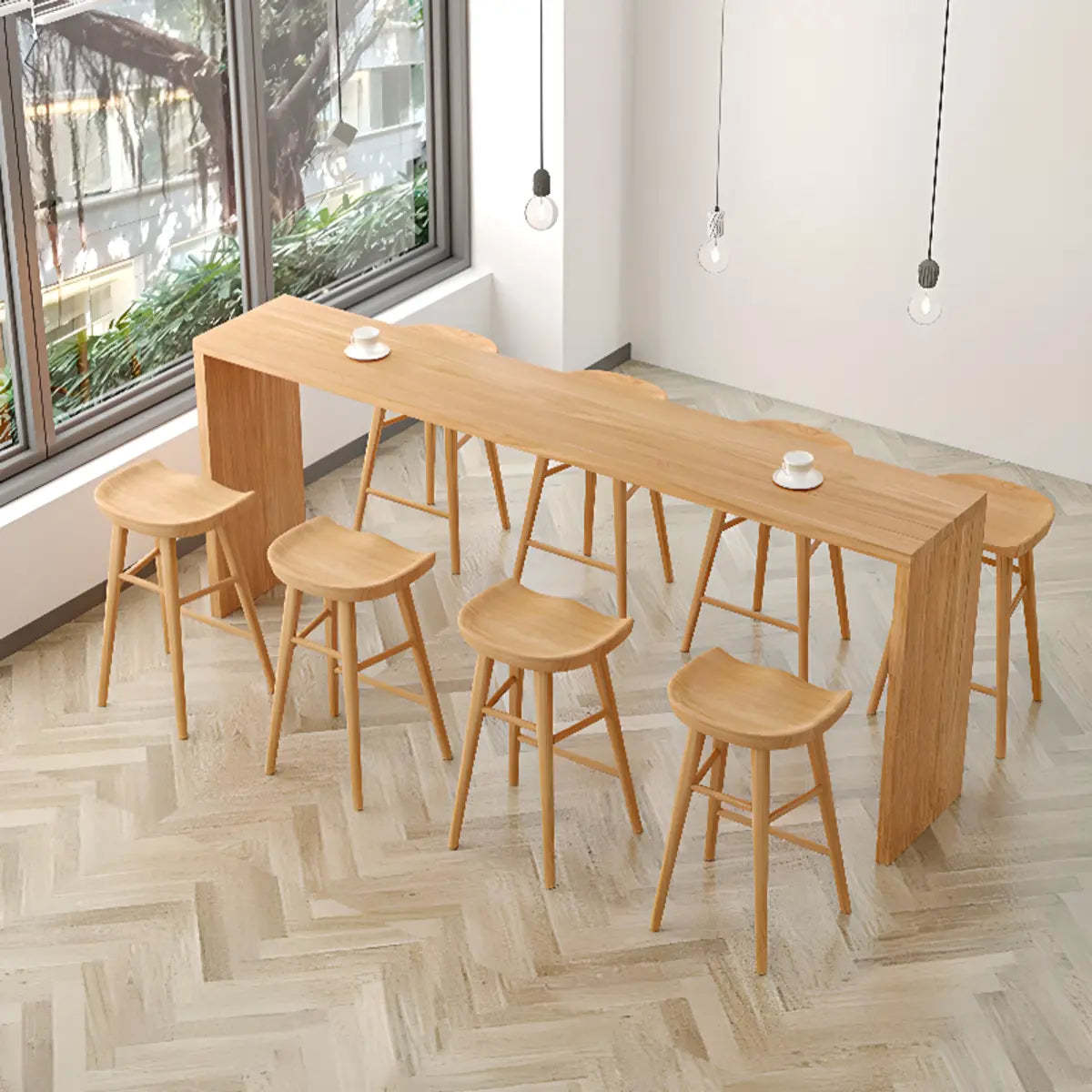 Natural Rectangular Wood Large Bar Table for Entertaining — Without Chairs
