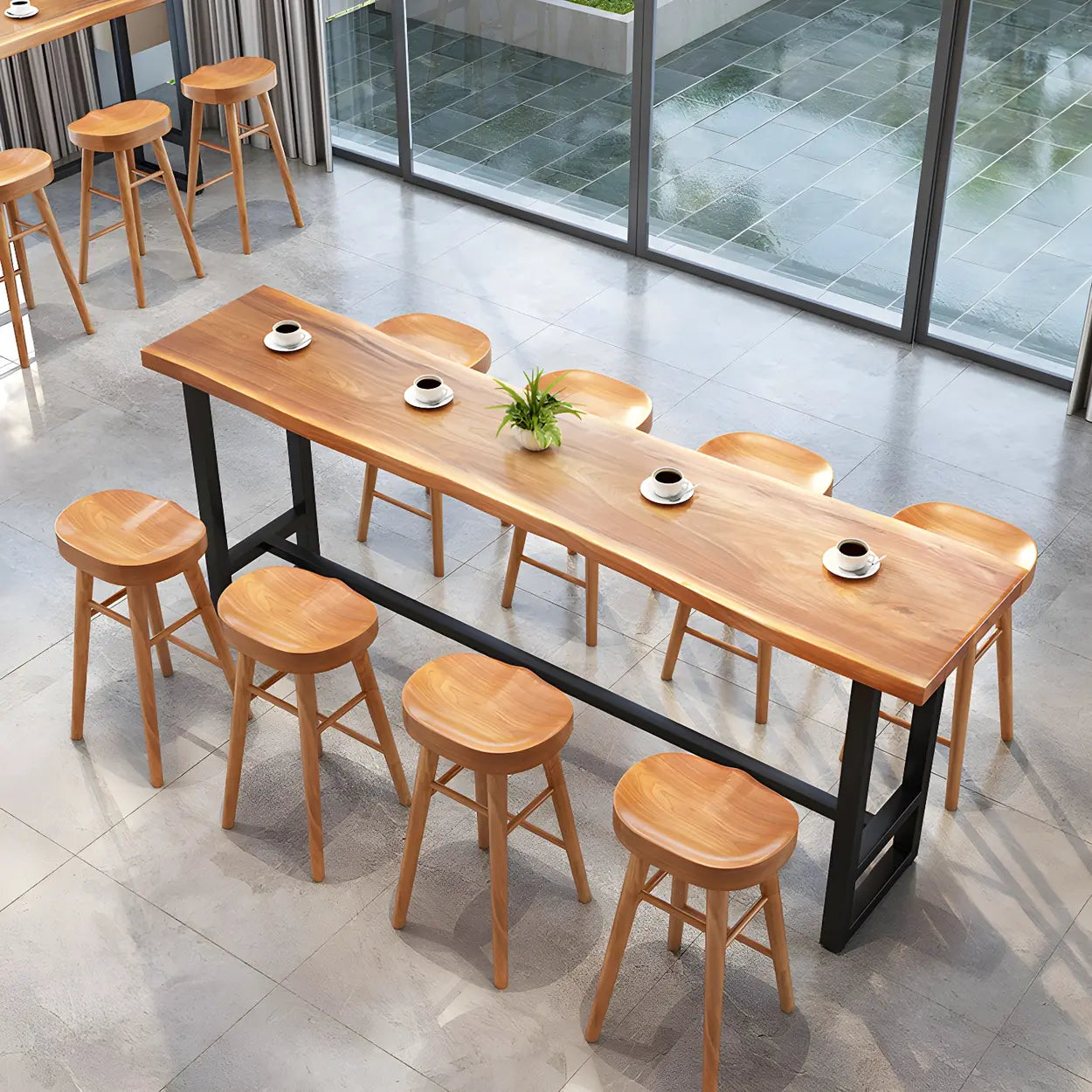 Natural Wood Rectangular Bar Table