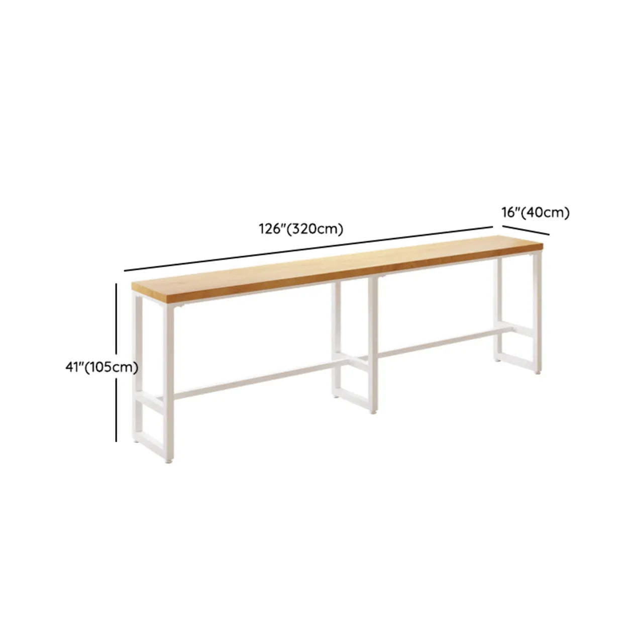 Natural Rectangular Wood Long Bar Table Metal Legs