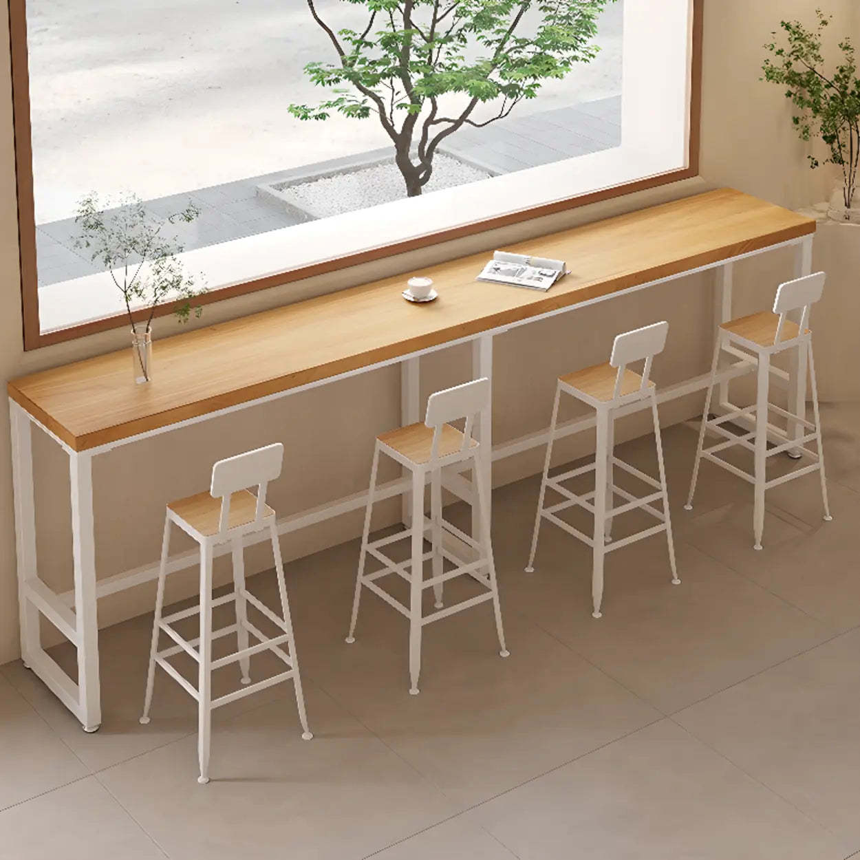 Natural Rectangular Wood Long Bar Table Metal Legs — Table Only
