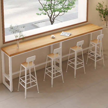 Natural Rectangular Wood Long Bar Table Metal Legs — Table Only