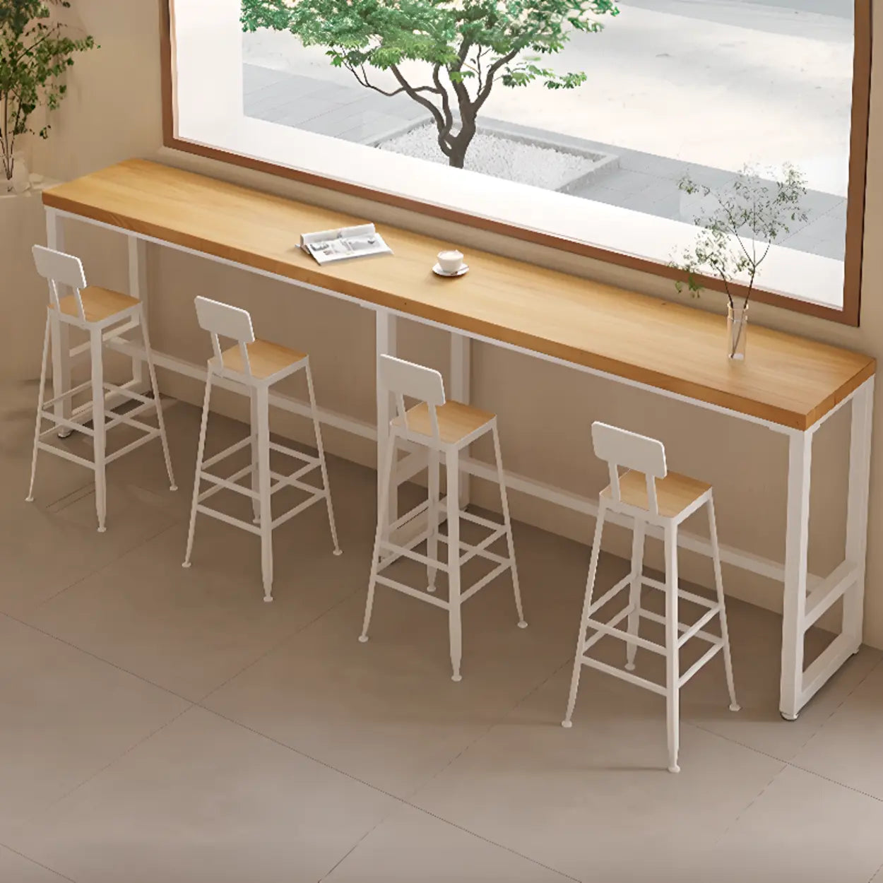 Natural Rectangular Wood Long Bar Table Metal Legs — Table Only