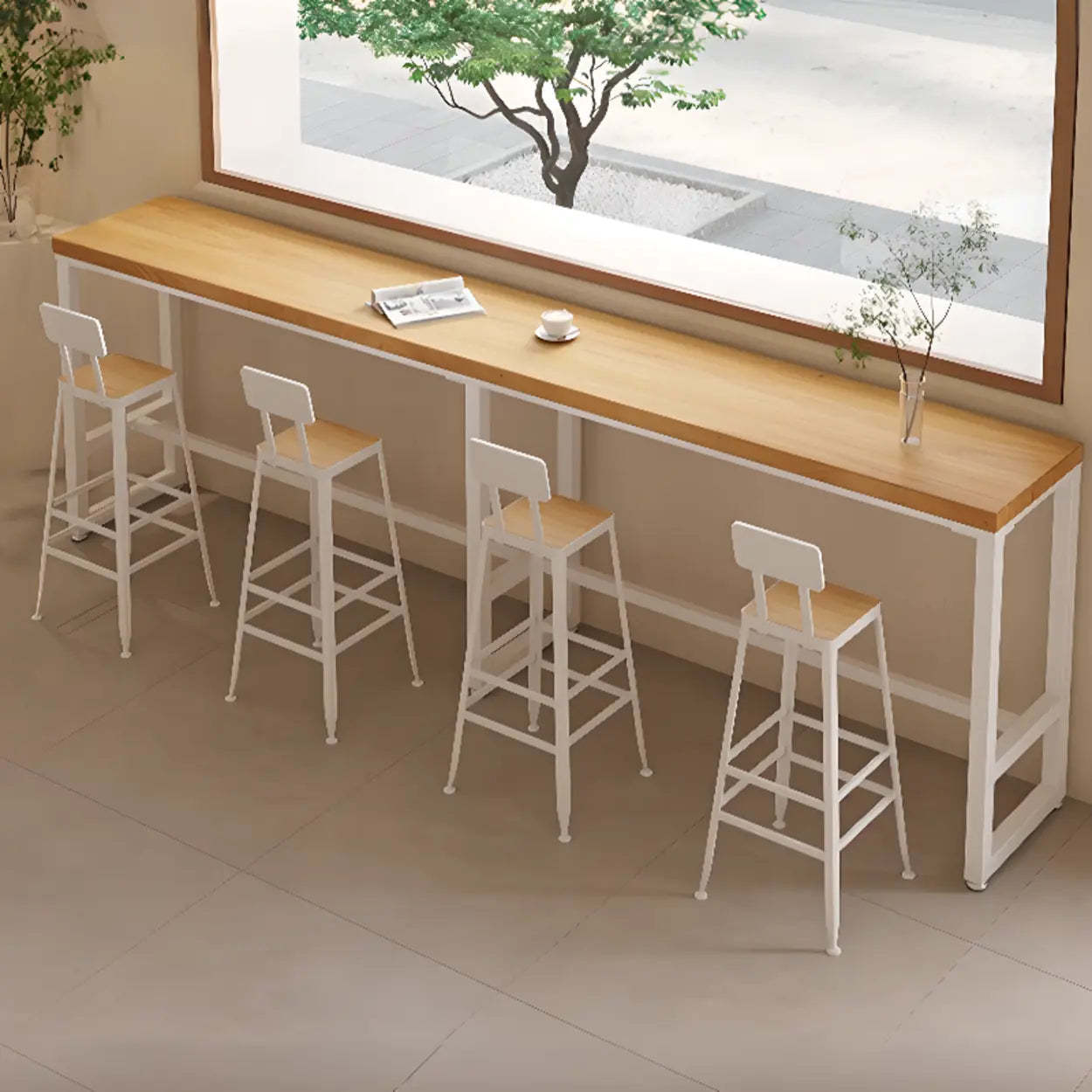 Natural Rectangular Wood Long Bar Table Metal Legs — Table Only