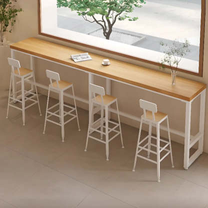 Natural Rectangular Wood Long Bar Table Metal Legs — Table Only