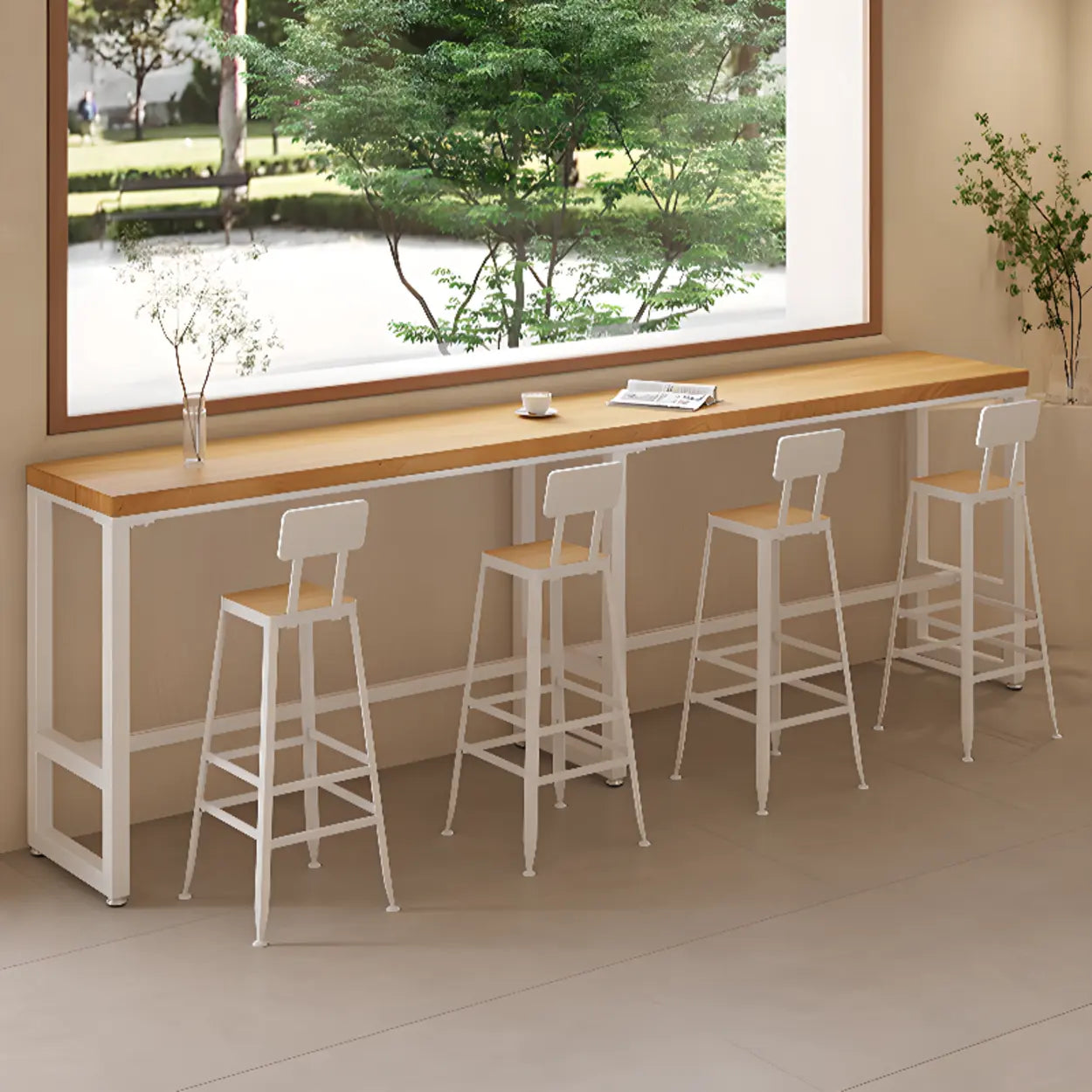 Natural Rectangular Wood Long Bar Table Metal Legs — Table Only
