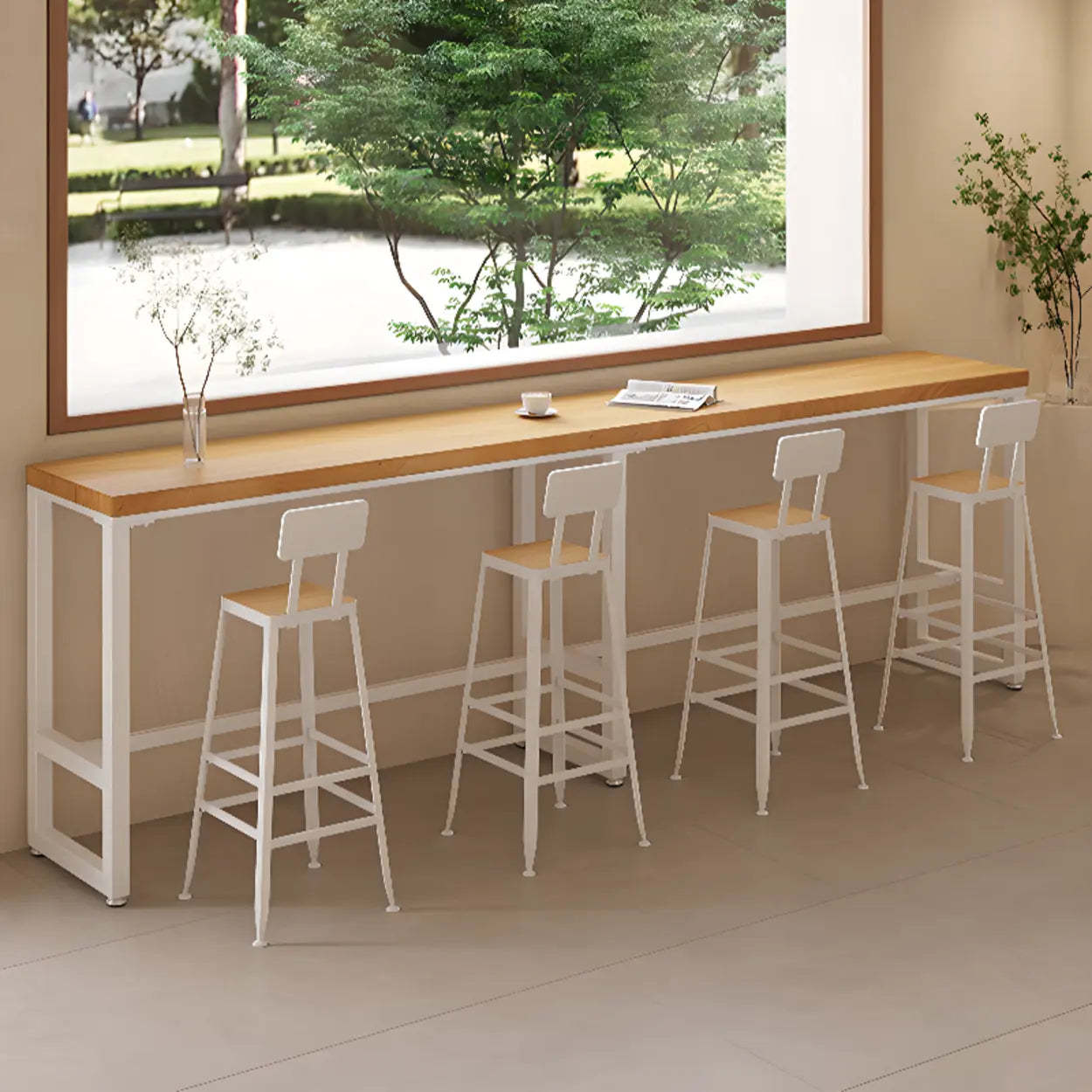 Natural Rectangular Wood Long Bar Table Metal Legs — Table Only