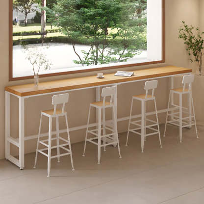Natural Rectangular Wood Long Bar Table Metal Legs — Table Only