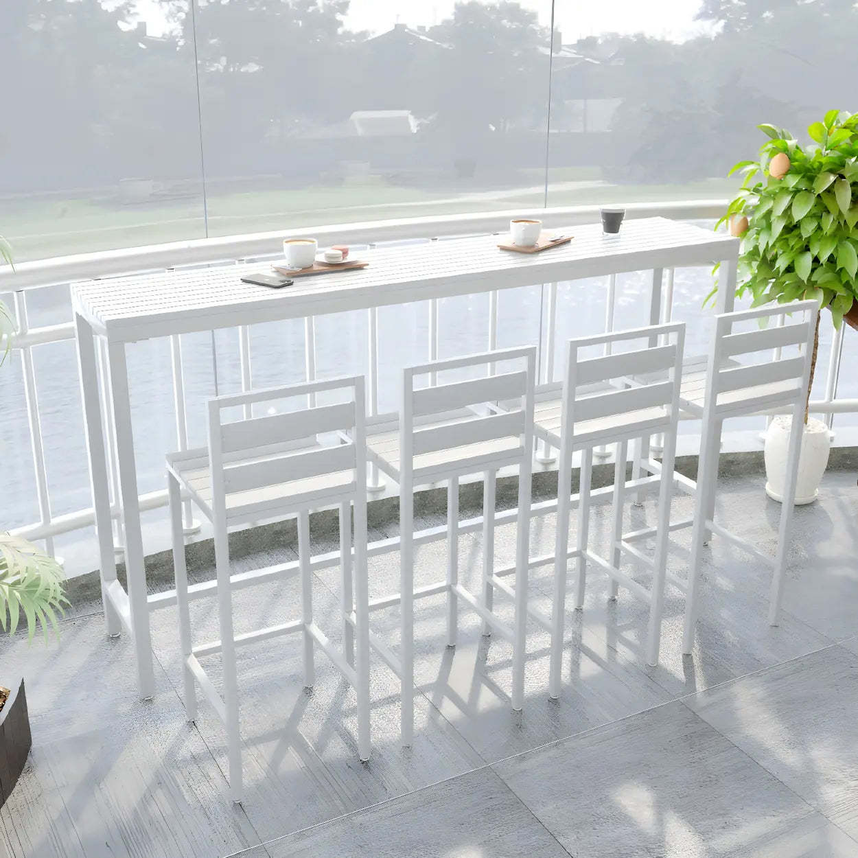 Natural Rectangular Wood Tall Bar Bistro Table — Without Chairs / White