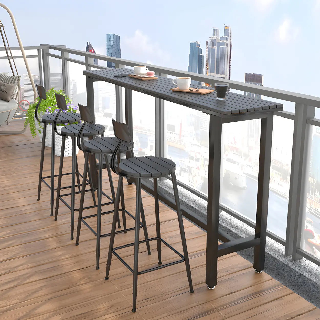 Natural Rectangular Wood Tall Bar Bistro Table — Without Chairs / White