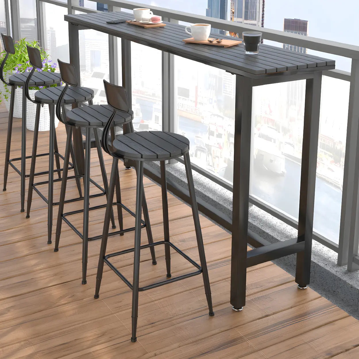 Natural Rectangular Wood Tall Bar Bistro Table — Without Chairs / White