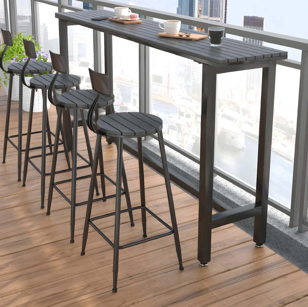 Natural Rectangular Wood Tall Bar Bistro Table — Without Chairs / White