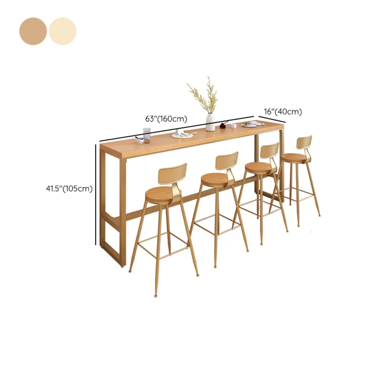 Natural Wood Tall Pub Bar Table with Footrest — Natural Finish / Without Chairs