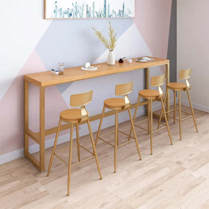 Natural Wood Tall Pub Bar Table with Footrest — Brown / Without Chairs